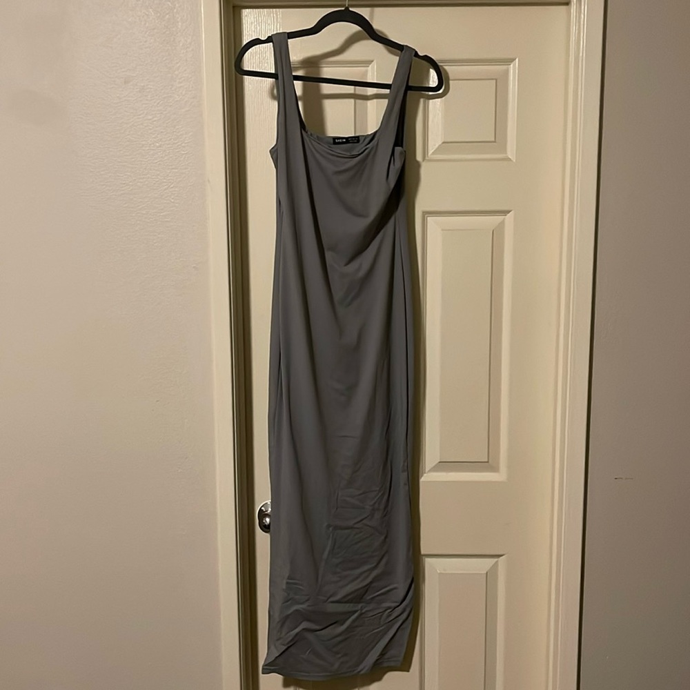 Grey Polyester Sleeveless Maxi Dress